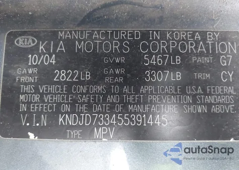 2005 Kia Sorento Ex/Lx z USA, uszkodzony, nr VIN KNDJD733455391445